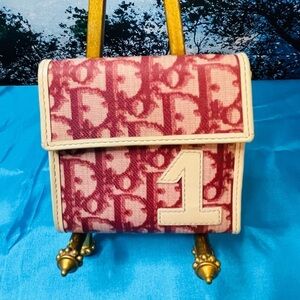 DIOR TROTTER #1 WALLET EUC EXCELLENT INSIDE & OUT 4”x4” BORDEAUX / CREAM